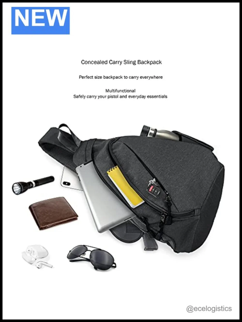 Concealed Carry Crossbody Sling Backpack Water Resistant Nylon Chest Bag